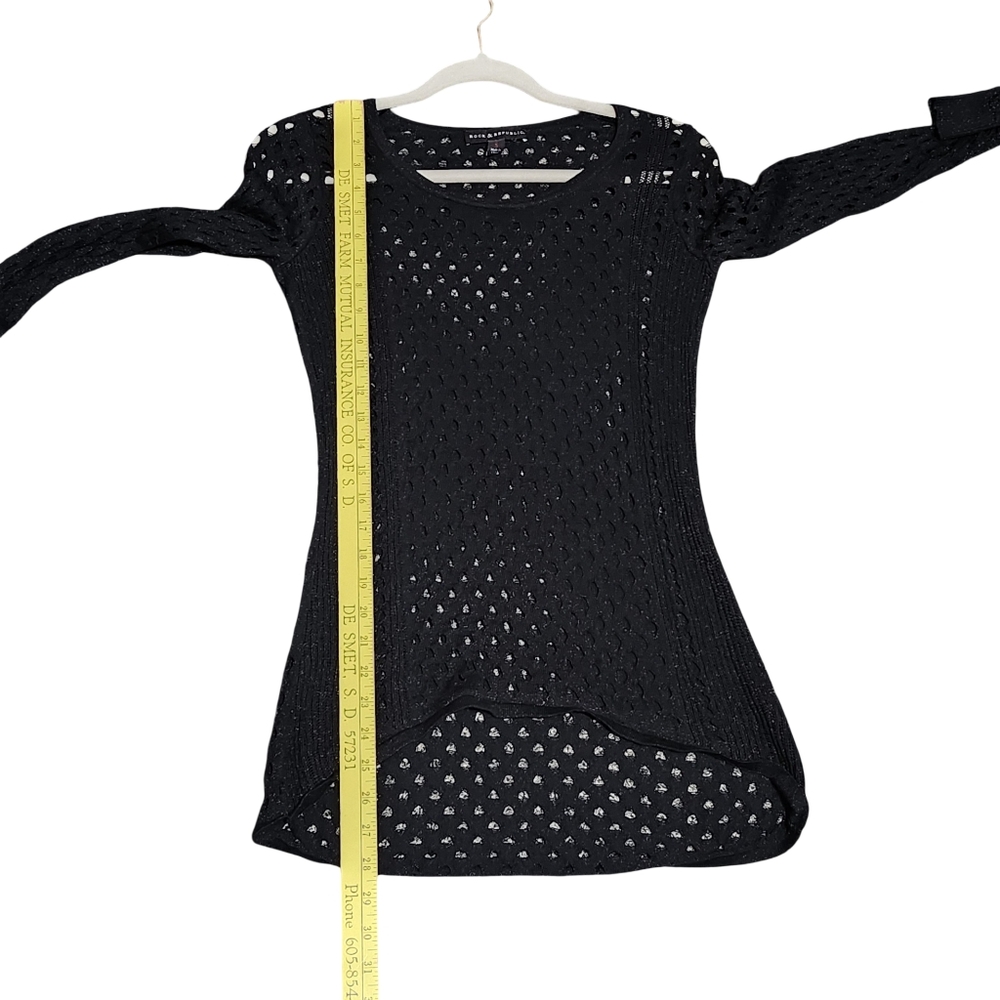 ROCK & REPUBLIC Black Metallic Open Knit Sweater Womens Small Long Sleeve Goth - Picture 9 of 11